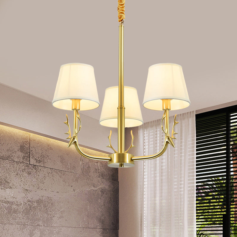 Tapered Fabric Chandelier Colonialism 3/6/8 Lights Living Room Pendant in Gold with Copper Deer Head Clearhalo 'Ceiling Lights' 'Chandeliers' Lighting' options 1473757