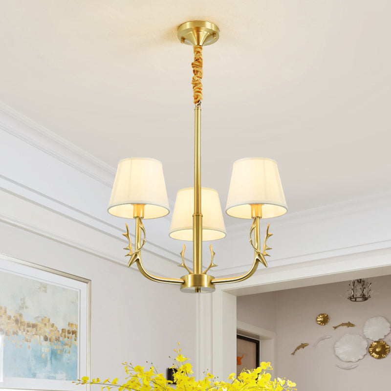 Tapered Fabric Chandelier Colonialism 3/6/8 Lights Living Room Pendant in Gold with Copper Deer Head Clearhalo 'Ceiling Lights' 'Chandeliers' Lighting' options 1473758