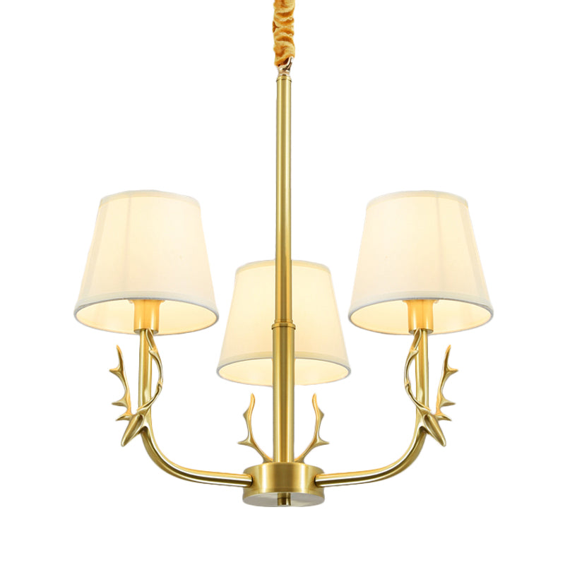 Tapered Fabric Chandelier Colonialism 3/6/8 Lights Living Room Pendant in Gold with Copper Deer Head Clearhalo 'Ceiling Lights' 'Chandeliers' Lighting' options 1473759