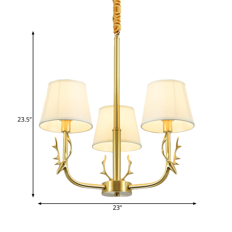 Tapered Fabric Chandelier Colonialism 3/6/8 Lights Living Room Pendant in Gold with Copper Deer Head Clearhalo 'Ceiling Lights' 'Chandeliers' Lighting' options 1473760