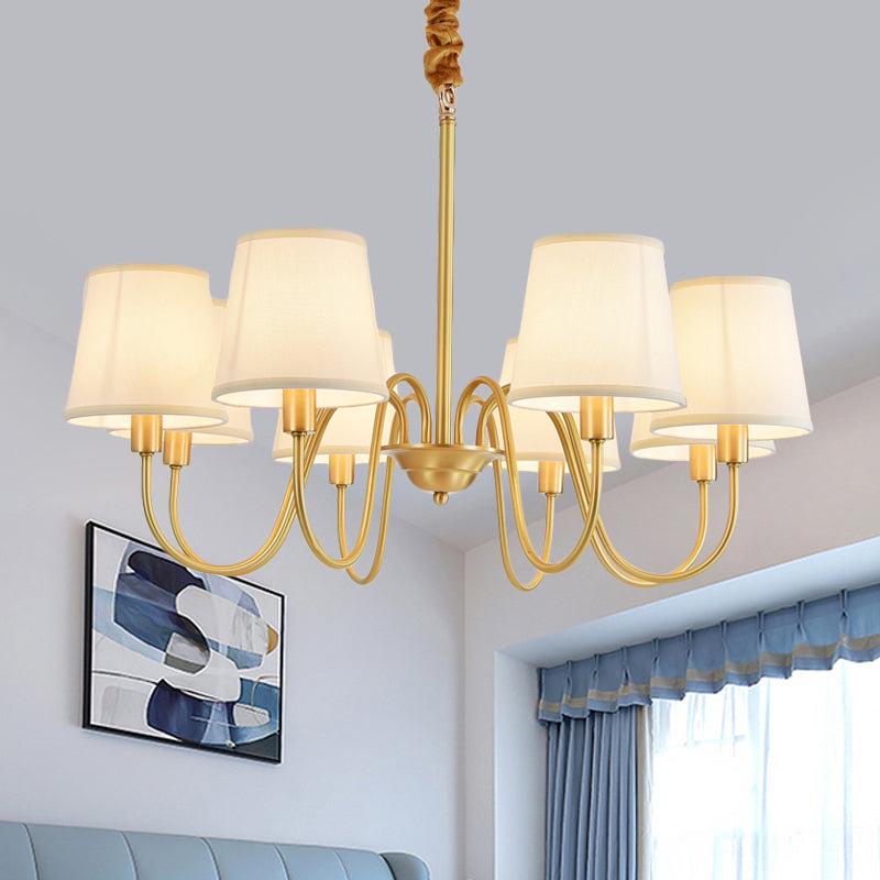 Gold Barrel Pendant Chandelier Colonial Fabric 3/5/8 Bulbs Living Room Ceiling Light with Gooseneck Copper Arm Clearhalo 'Ceiling Lights' 'Chandeliers' Lighting' options 1473761