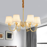 Gold Barrel Pendant Chandelier Colonial Fabric 3/5/8 Bulbs Living Room Ceiling Light with Gooseneck Copper Arm Clearhalo 'Ceiling Lights' 'Chandeliers' Lighting' options 1473762