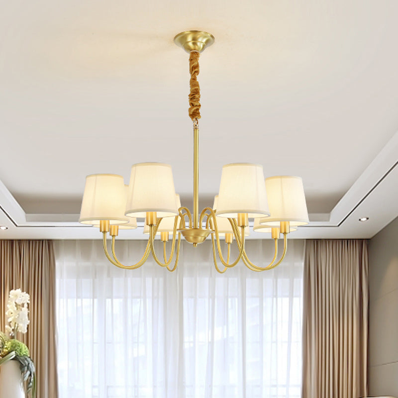 Gold Barrel Pendant Chandelier Colonial Fabric 3/5/8 Bulbs Living Room Ceiling Light with Gooseneck Copper Arm Clearhalo 'Ceiling Lights' 'Chandeliers' Lighting' options 1473763