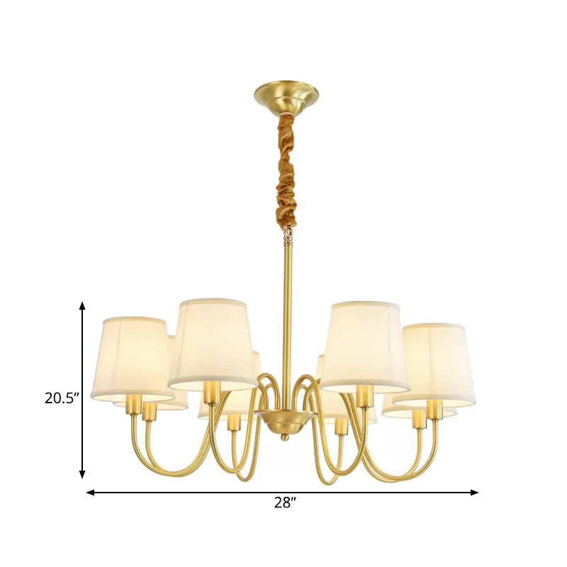 Gold Barrel Pendant Chandelier Colonial Fabric 3/5/8 Bulbs Living Room Ceiling Light with Gooseneck Copper Arm Clearhalo 'Ceiling Lights' 'Chandeliers' Lighting' options 1473765