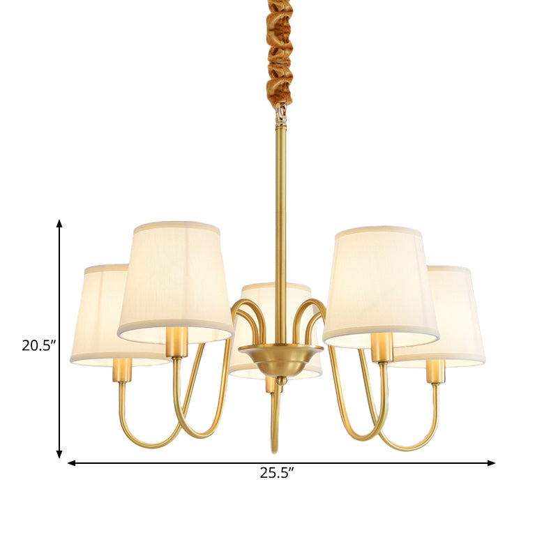 Gold Barrel Pendant Chandelier Colonial Fabric 3/5/8 Bulbs Living Room Ceiling Light with Gooseneck Copper Arm Clearhalo 'Ceiling Lights' 'Chandeliers' Lighting' options 1473770