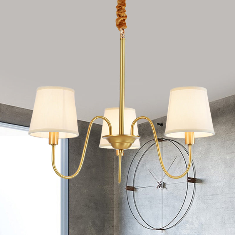 Gold Barrel Pendant Chandelier Colonial Fabric 3/5/8 Bulbs Living Room Ceiling Light with Gooseneck Copper Arm Clearhalo 'Ceiling Lights' 'Chandeliers' Lighting' options 1473771