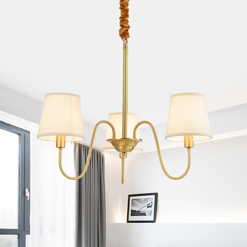 Gold Barrel Pendant Chandelier Colonial Fabric 3/5/8 Bulbs Living Room Ceiling Light with Gooseneck Copper Arm Clearhalo 'Ceiling Lights' 'Chandeliers' Lighting' options 1473772