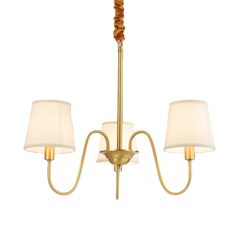 Gold Barrel Pendant Chandelier Colonial Fabric 3/5/8 Bulbs Living Room Ceiling Light with Gooseneck Copper Arm Clearhalo 'Ceiling Lights' 'Chandeliers' Lighting' options 1473774