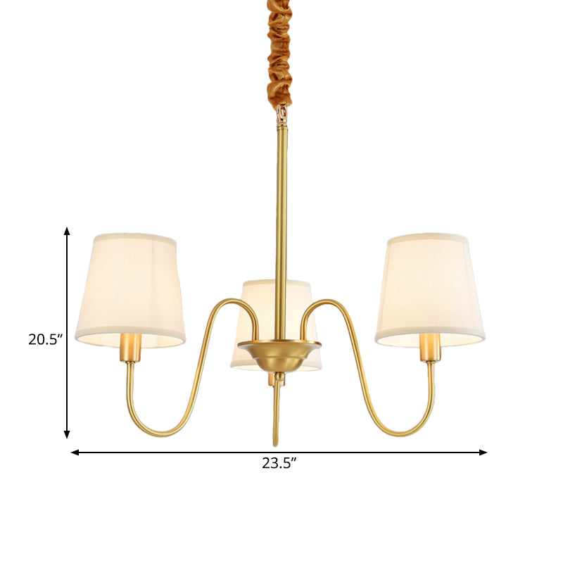 Gold Barrel Pendant Chandelier Colonial Fabric 3/5/8 Bulbs Living Room Ceiling Light with Gooseneck Copper Arm Clearhalo 'Ceiling Lights' 'Chandeliers' Lighting' options 1473775