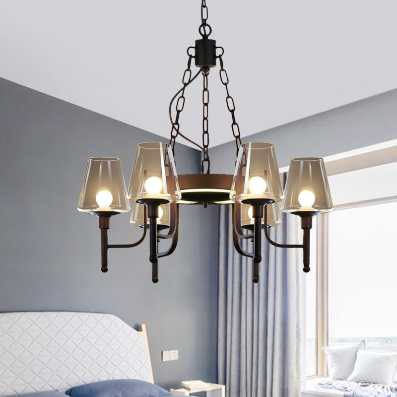 Traditional Tapered Chandelier Pendant Light 6 Heads Clear/Cream Glass Hanging Lamp in Rust for Restaurant Rust Clear Clearhalo 'Ceiling Lights' 'Chandeliers' Lighting' options 1473778_e1db5580-dbd3-4f0d-b439-4b1126f316da