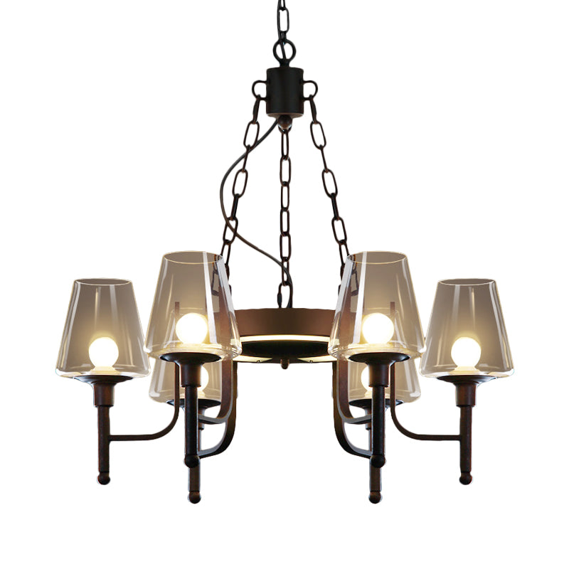 Traditional Tapered Chandelier Pendant Light 6 Heads Clear/Cream Glass Hanging Lamp in Rust for Restaurant Clearhalo 'Ceiling Lights' 'Chandeliers' Lighting' options 1473779