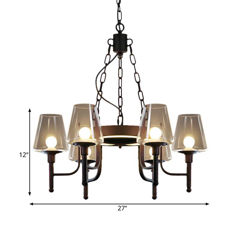 Traditional Tapered Chandelier Pendant Light 6 Heads Clear/Cream Glass Hanging Lamp in Rust for Restaurant Clearhalo 'Ceiling Lights' 'Chandeliers' Lighting' options 1473780