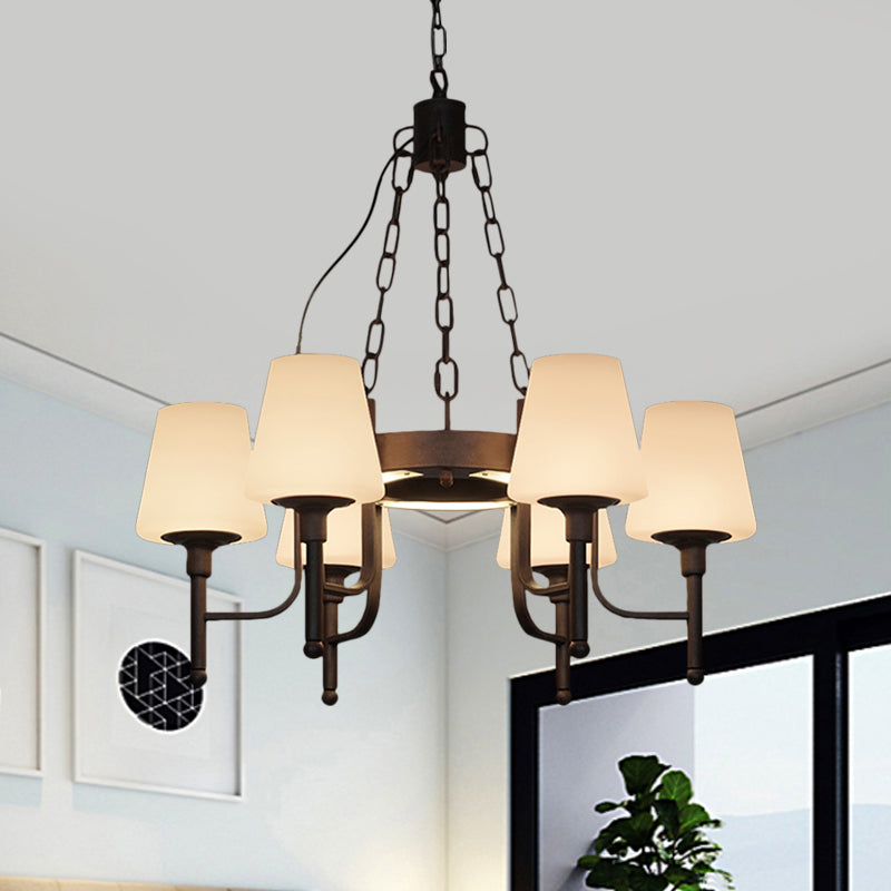 Traditional Tapered Chandelier Pendant Light 6 Heads Clear/Cream Glass Hanging Lamp in Rust for Restaurant Clearhalo 'Ceiling Lights' 'Chandeliers' Lighting' options 1473782