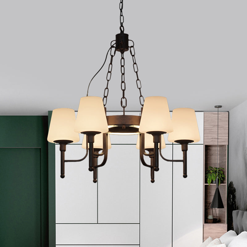 Traditional Tapered Chandelier Pendant Light 6 Heads Clear/Cream Glass Hanging Lamp in Rust for Restaurant Clearhalo 'Ceiling Lights' 'Chandeliers' Lighting' options 1473783