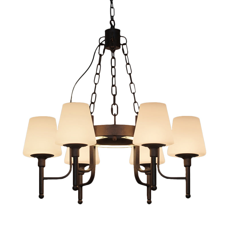 Traditional Tapered Chandelier Pendant Light 6 Heads Clear/Cream Glass Hanging Lamp in Rust for Restaurant Clearhalo 'Ceiling Lights' 'Chandeliers' Lighting' options 1473784