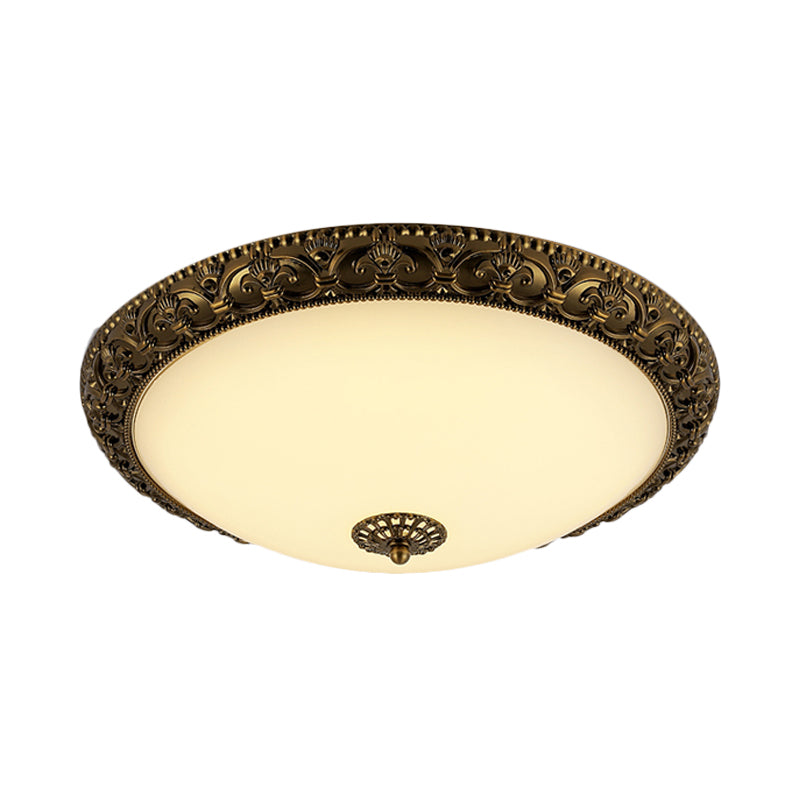 Bowl Frosted Glass Ceiling Fixture Rustic 12"/16"/19.5" W LED Bedroom Flush Mount Lighting in Brass Clearhalo 'Ceiling Lights' 'Close To Ceiling Lights' 'Close to ceiling' 'Flush mount' Lighting' 1473822