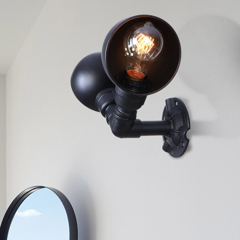 Black 2 Bulbs Wall Light Fixture Industrial Style Metallic Domed Wall Sconce Lamp with Pipe for Corridor Clearhalo 'Art deco wall lights' 'Cast Iron' 'Glass' 'Industrial wall lights' 'Industrial' 'Middle century wall lights' 'Modern' 'Rustic wall lights' 'Tiffany' 'Traditional wall lights' 'Wall Lamps & Sconces' 'Wall Lights' Lighting' 147383