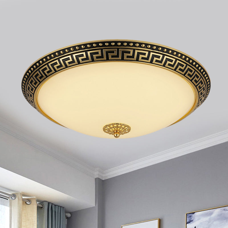 Bowl Frosted Glass Ceiling Fixture Rustic 12"/16"/19.5" W LED Bedroom Flush Mount Lighting in Brass Clearhalo 'Ceiling Lights' 'Close To Ceiling Lights' 'Close to ceiling' 'Flush mount' Lighting' 1473830