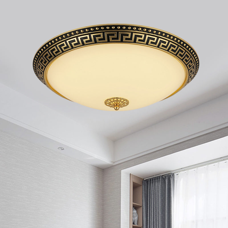 Bowl Frosted Glass Ceiling Fixture Rustic 12"/16"/19.5" W LED Bedroom Flush Mount Lighting in Brass Clearhalo 'Ceiling Lights' 'Close To Ceiling Lights' 'Close to ceiling' 'Flush mount' Lighting' 1473831