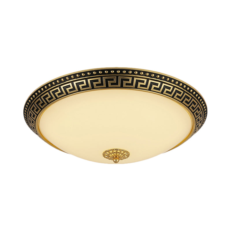 Bowl Frosted Glass Ceiling Fixture Rustic 12"/16"/19.5" W LED Bedroom Flush Mount Lighting in Brass Clearhalo 'Ceiling Lights' 'Close To Ceiling Lights' 'Close to ceiling' 'Flush mount' Lighting' 1473833