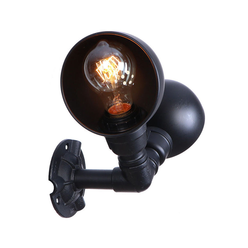 Black 2 Bulbs Wall Light Fixture Industrial Style Metallic Domed Wall Sconce Lamp with Pipe for Corridor Clearhalo 'Art deco wall lights' 'Cast Iron' 'Glass' 'Industrial wall lights' 'Industrial' 'Middle century wall lights' 'Modern' 'Rustic wall lights' 'Tiffany' 'Traditional wall lights' 'Wall Lamps & Sconces' 'Wall Lights' Lighting' 147384