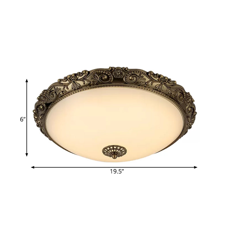 Brass Domed Ceiling Lamp Traditional White Glass 12"/16"/19.5" W LED Bedroom Flush Mount Lighting Fixture Clearhalo 'Ceiling Lights' 'Close To Ceiling Lights' 'Close to ceiling' 'Flush mount' Lighting' 1473840