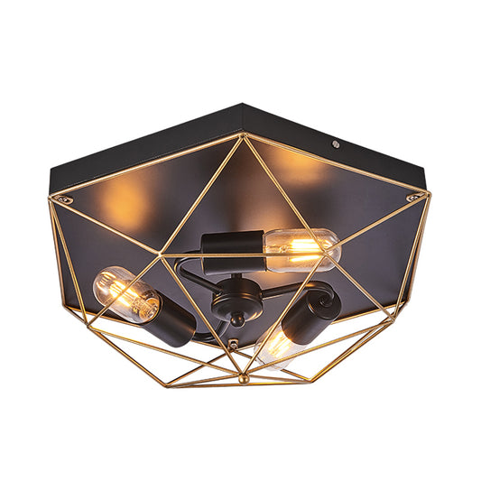 Prism Cage Foyer Ceiling Light Traditional Style Metal 3 Heads Black Flush Mount Lighting Fixture Clearhalo 'Ceiling Lights' 'Close To Ceiling Lights' 'Close to ceiling' 'Flush mount' Lighting' 1473853