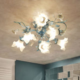 Floral Opal Glass Semi Flush Korean Garden 6/8-Head Living Room Flush Ceiling Light Fixture in Blue Clearhalo 'Ceiling Lights' 'Close To Ceiling Lights' 'Close to ceiling' 'Semi-flushmount' Lighting' 1473861