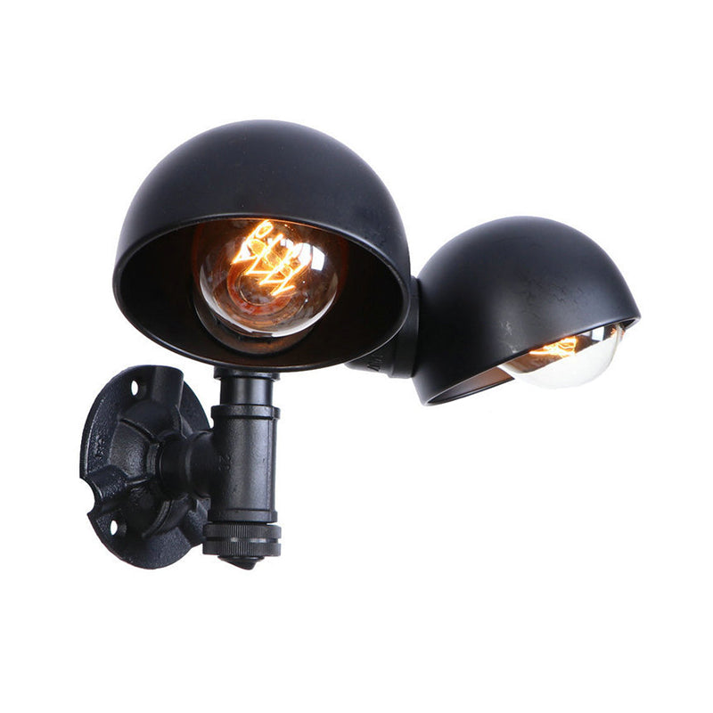 Black 2 Bulbs Wall Light Fixture Industrial Style Metallic Domed Wall Sconce Lamp with Pipe for Corridor Clearhalo 'Art deco wall lights' 'Cast Iron' 'Glass' 'Industrial wall lights' 'Industrial' 'Middle century wall lights' 'Modern' 'Rustic wall lights' 'Tiffany' 'Traditional wall lights' 'Wall Lamps & Sconces' 'Wall Lights' Lighting' 147387