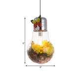 Bulb Shape Restaurant Suspension Light Art Deco Clear Glass 1-Head Silver Flower Down Lighting Pendant, 6"/8.5"/12" W Clearhalo 'Ceiling Lights' 'Glass shade' 'Glass' 'Pendant Lights' 'Pendants' Lighting' 1473899