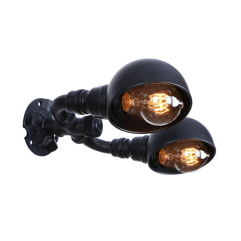 Black 2 Bulbs Wall Light Fixture Industrial Style Metallic Domed Wall Sconce Lamp with Pipe for Corridor Clearhalo 'Art deco wall lights' 'Cast Iron' 'Glass' 'Industrial wall lights' 'Industrial' 'Middle century wall lights' 'Modern' 'Rustic wall lights' 'Tiffany' 'Traditional wall lights' 'Wall Lamps & Sconces' 'Wall Lights' Lighting' 147390
