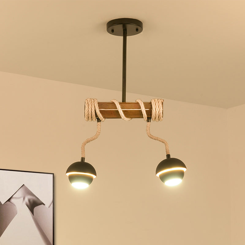 Industrial Linear Island Chandelier 2/3/6 Bulbs Iron Pendant Lamp in Black with Bamboo Tube and Rope, Warm/White Light Clearhalo 'Ceiling Lights' 'Island Lights' Lighting' 1474002