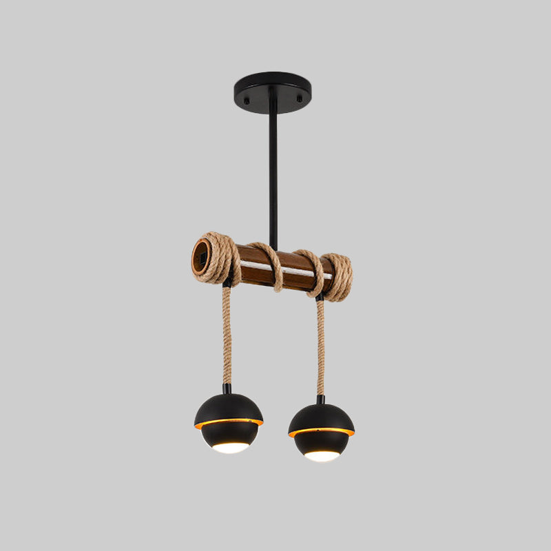 Industrial Linear Island Chandelier 2/3/6 Bulbs Iron Pendant Lamp in Black with Bamboo Tube and Rope, Warm/White Light Clearhalo 'Ceiling Lights' 'Island Lights' Lighting' 1474005