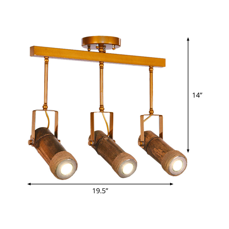 3/6 Bulbs Bamboo Tube Island Pendant Factory Brown Iron Suspension Lighting with Natural Hemp Rope Clearhalo 'Ceiling Lights' 'Island Lights' Lighting' 1474021