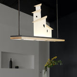Art Deco House Island Pendant LED Metal Ceiling Light in White with Wood Bracket, Warm/White Light White Clearhalo 'Ceiling Lights' 'Island Lights' Lighting' 1474032