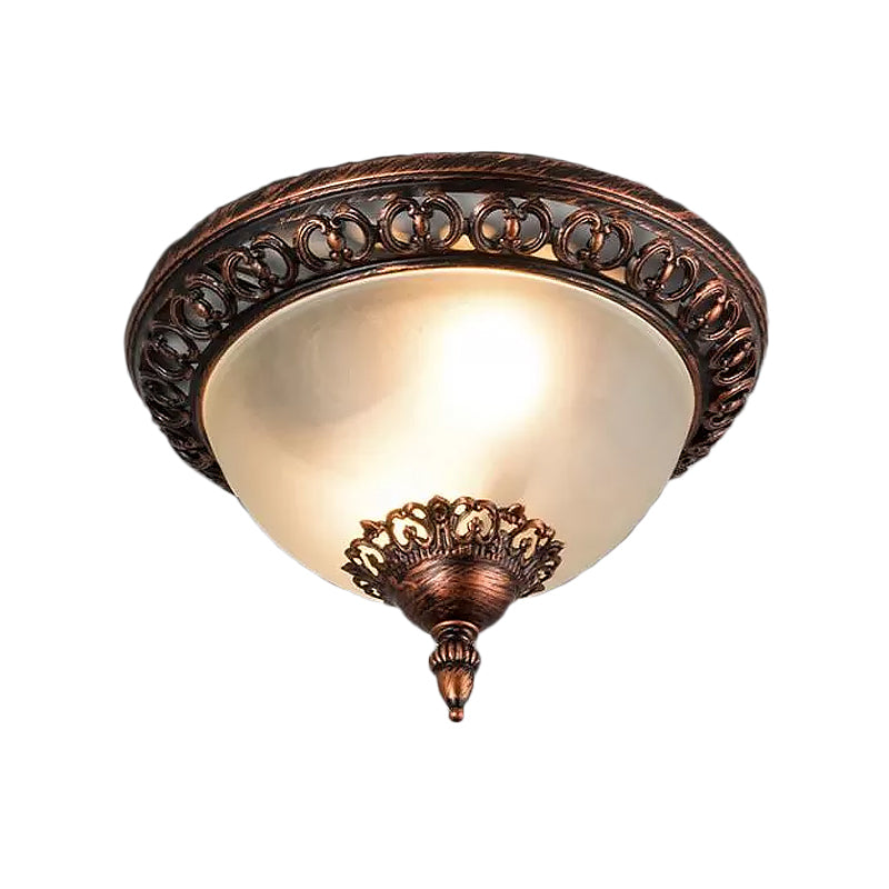 Bowl Living Room Flush Mount Lighting Traditional Frosted Glass 2 Heads Rust Metal Ceiling Light Fixture Clearhalo 'Ceiling Lights' 'Close To Ceiling Lights' 'Close to ceiling' 'Flush mount' Lighting' 1474085