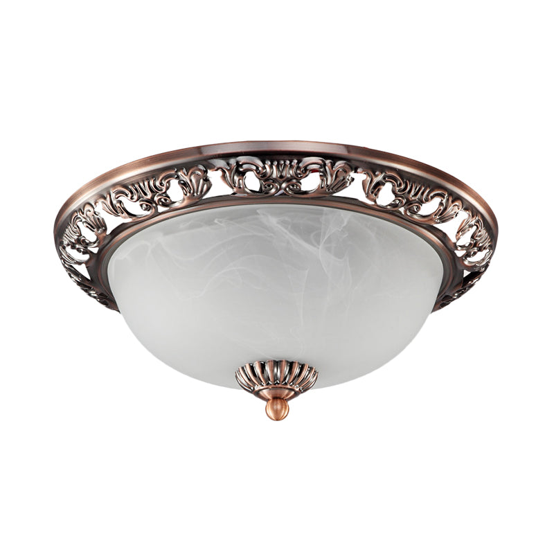 Bowl Shade Opal Glass Flush Ceiling Light Countryside 3-Head Living Room Metal Flush Mount Fixture in Bronze/Copper, 12"/16"/19.5" Wide Copper Clearhalo 'Ceiling Lights' 'Close To Ceiling Lights' 'Close to ceiling' 'Flush mount' Lighting' 1474097