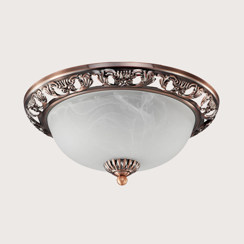 Bowl Shade Opal Glass Flush Ceiling Light Countryside 3-Head Living Room Metal Flush Mount Fixture in Bronze/Copper, 12"/16"/19.5" Wide Clearhalo 'Ceiling Lights' 'Close To Ceiling Lights' 'Close to ceiling' 'Flush mount' Lighting' 1474098