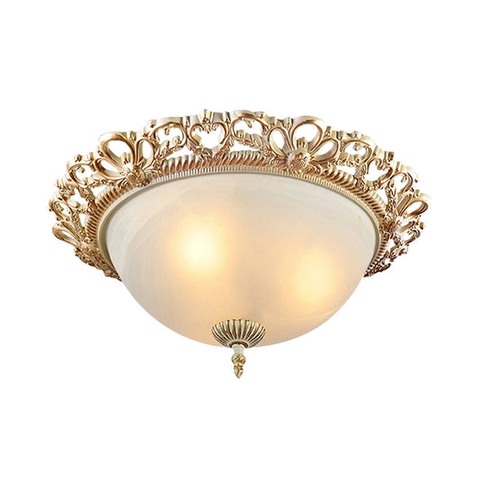 13"/15" Wide Brass 2 Bulbs Flushmount Lighting Country Style Cream Glass Bowl Shade Flush Mount Lamp for Bedroom Brass Clearhalo 'Ceiling Lights' 'Close To Ceiling Lights' 'Close to ceiling' 'Flush mount' Lighting' 1474101