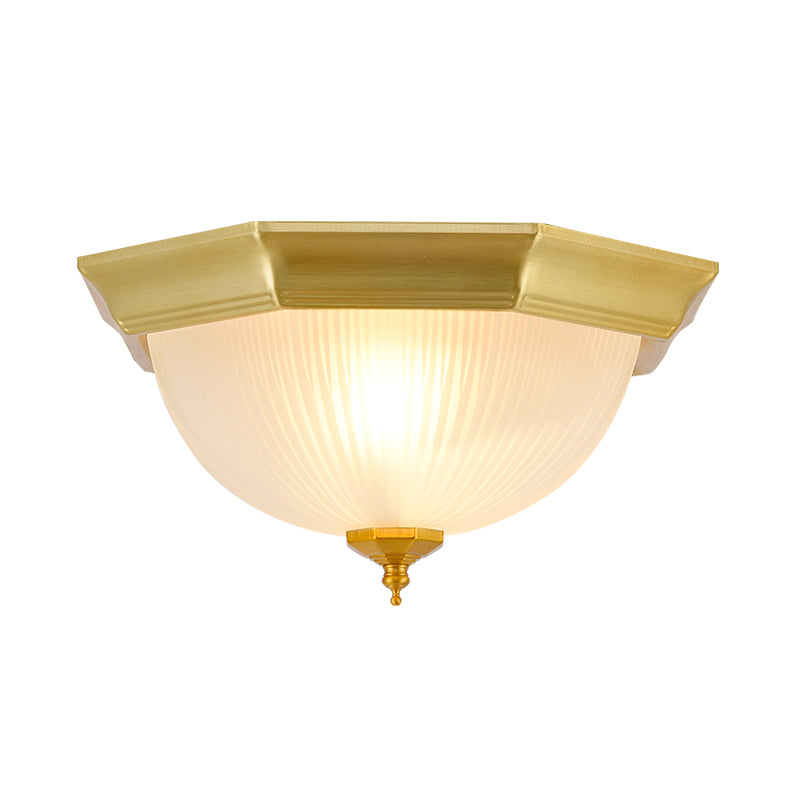 Gold Domed Flushmount Light Colonial Ribbed Glass 2 Lights Corridor Close to Ceiling Lamp Clearhalo 'Ceiling Lights' 'Close To Ceiling Lights' 'Close to ceiling' 'Flush mount' Lighting' 1474108