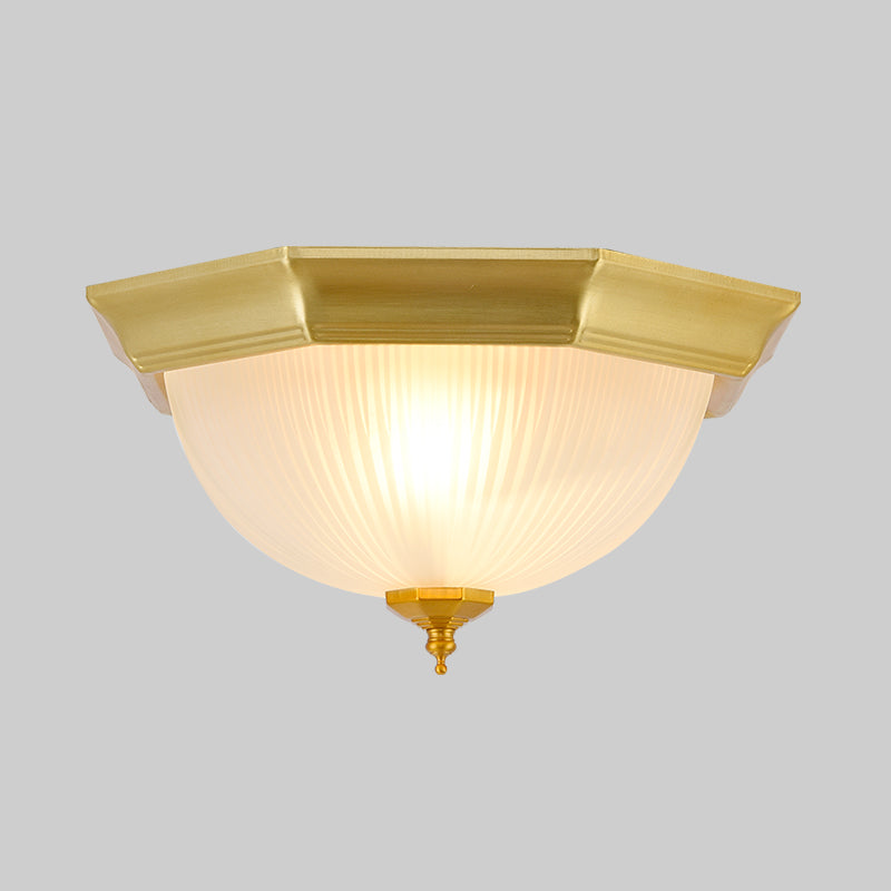 Gold Domed Flushmount Light Colonial Ribbed Glass 2 Lights Corridor Close to Ceiling Lamp Clearhalo 'Ceiling Lights' 'Close To Ceiling Lights' 'Close to ceiling' 'Flush mount' Lighting' 1474109