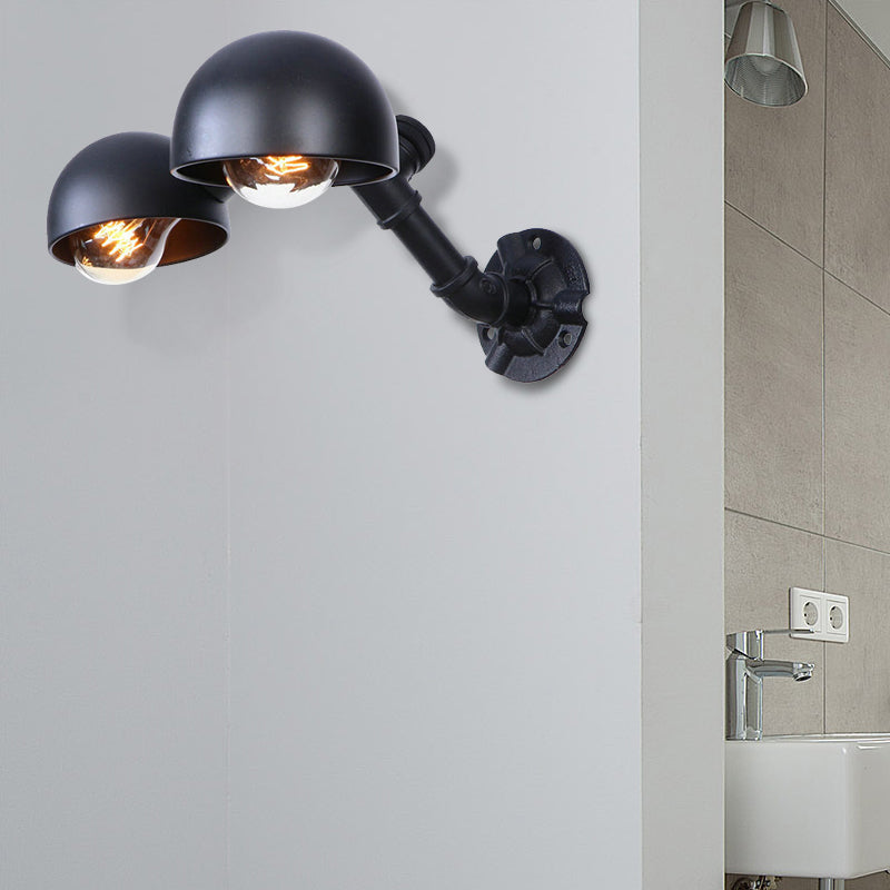 Black Bowl Shade Wall Sconce with Pipe Industrial Vintage Metal 2 Lights Corridor Wall Lighting Fixture Clearhalo 'Art deco wall lights' 'Cast Iron' 'Glass' 'Industrial wall lights' 'Industrial' 'Middle century wall lights' 'Modern' 'Rustic wall lights' 'Tiffany' 'Traditional wall lights' 'Wall Lamps & Sconces' 'Wall Lights' Lighting' 147411