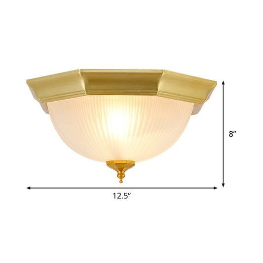 Gold Domed Flushmount Light Colonial Ribbed Glass 2 Lights Corridor Close to Ceiling Lamp Clearhalo 'Ceiling Lights' 'Close To Ceiling Lights' 'Close to ceiling' 'Flush mount' Lighting' 1474110