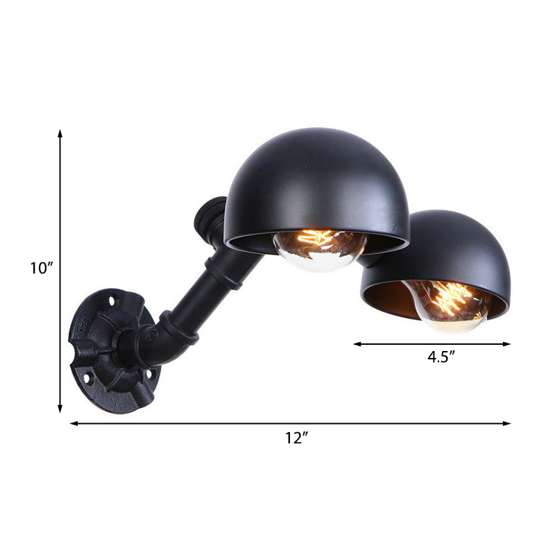 Black Bowl Shade Wall Sconce with Pipe Industrial Vintage Metal 2 Lights Corridor Wall Lighting Fixture Clearhalo 'Art deco wall lights' 'Cast Iron' 'Glass' 'Industrial wall lights' 'Industrial' 'Middle century wall lights' 'Modern' 'Rustic wall lights' 'Tiffany' 'Traditional wall lights' 'Wall Lamps & Sconces' 'Wall Lights' Lighting' 147413