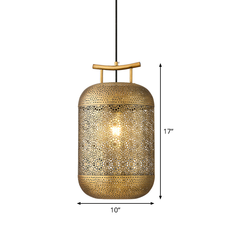1 Head Cylinder Pendant Ceiling Light Colonialist Gold Metallic Down Lighting for Dining Room Clearhalo 'Ceiling Lights' 'Pendant Lights' 'Pendants' Lighting' 1474135