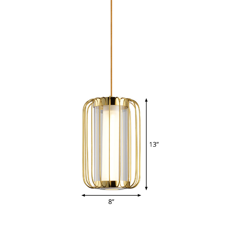 1-Head Pendant Lighting Colonialism Cylinder Clear Glass Hanging Lamp Kit with Metal Frame for Bedroom Clearhalo 'Ceiling Lights' 'Pendant Lights' 'Pendants' Lighting' 1474145