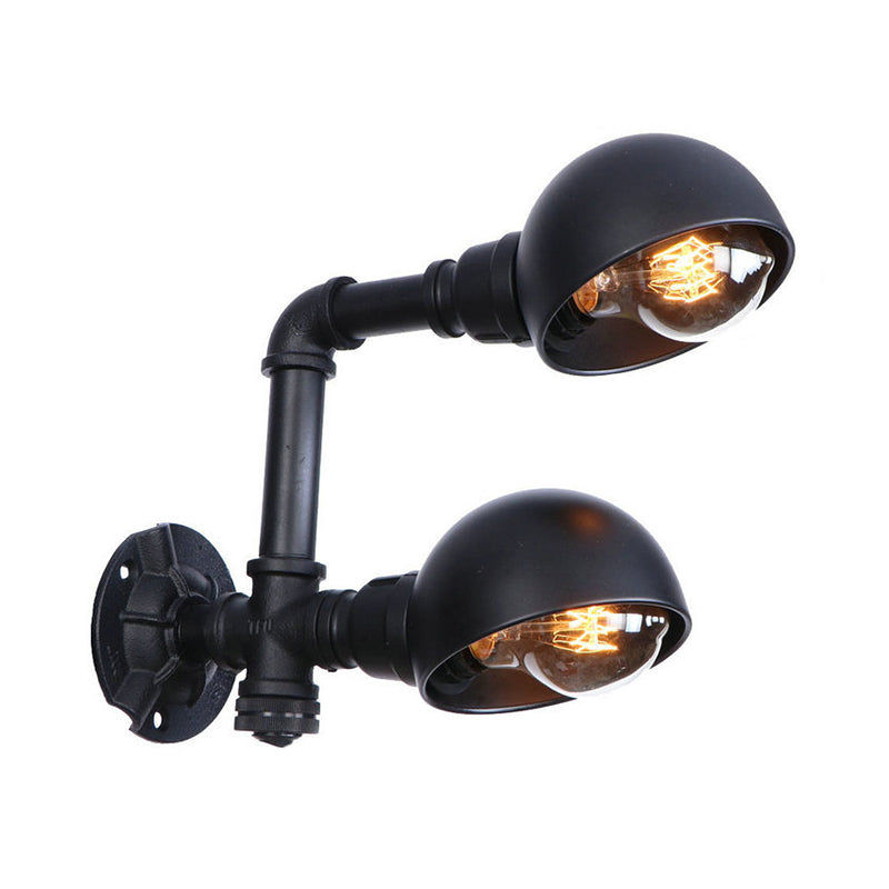 Black Bowl Shade Wall Sconce with Pipe Industrial Vintage Metal 2 Lights Corridor Wall Lighting Fixture Clearhalo 'Art deco wall lights' 'Cast Iron' 'Glass' 'Industrial wall lights' 'Industrial' 'Middle century wall lights' 'Modern' 'Rustic wall lights' 'Tiffany' 'Traditional wall lights' 'Wall Lamps & Sconces' 'Wall Lights' Lighting' 147415