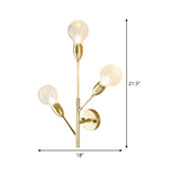 Gold Sphere Sconce Light Fixture Colonial Clear Ribbed Glass 3 Heads Living Room Wall Lighting Clearhalo 'Wall Lamps & Sconces' 'Wall Lights' Lighting' 1474155