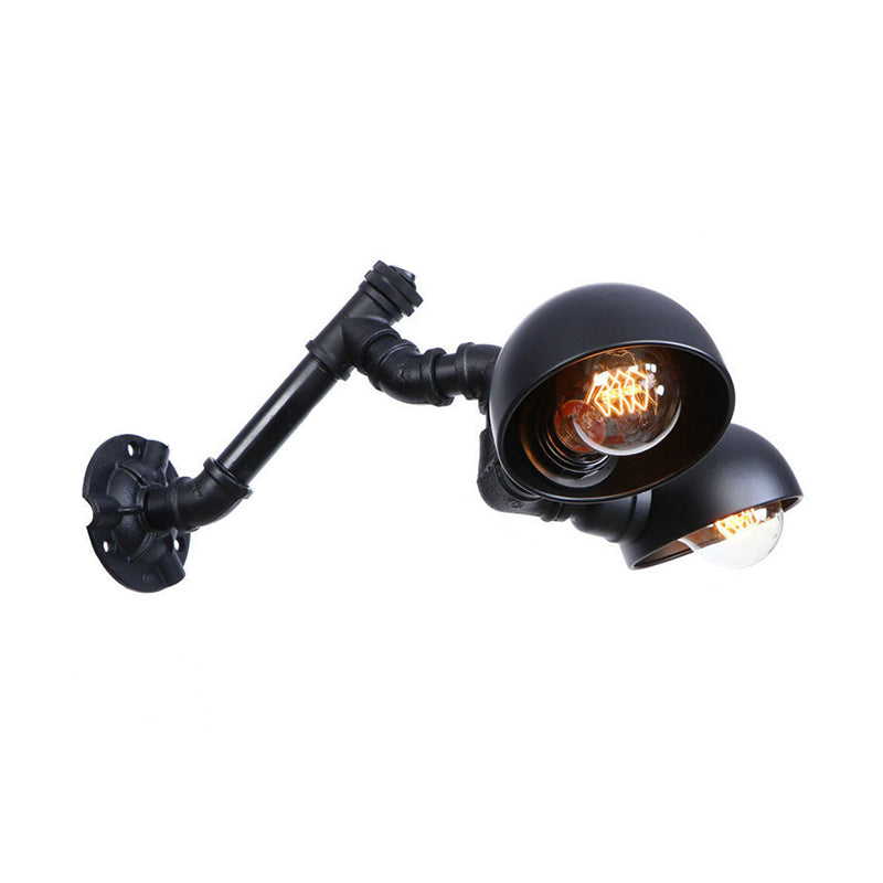 Black Bowl Shade Wall Sconce with Pipe Industrial Vintage Metal 2 Lights Corridor Wall Lighting Fixture Clearhalo 'Art deco wall lights' 'Cast Iron' 'Glass' 'Industrial wall lights' 'Industrial' 'Middle century wall lights' 'Modern' 'Rustic wall lights' 'Tiffany' 'Traditional wall lights' 'Wall Lamps & Sconces' 'Wall Lights' Lighting' 147418