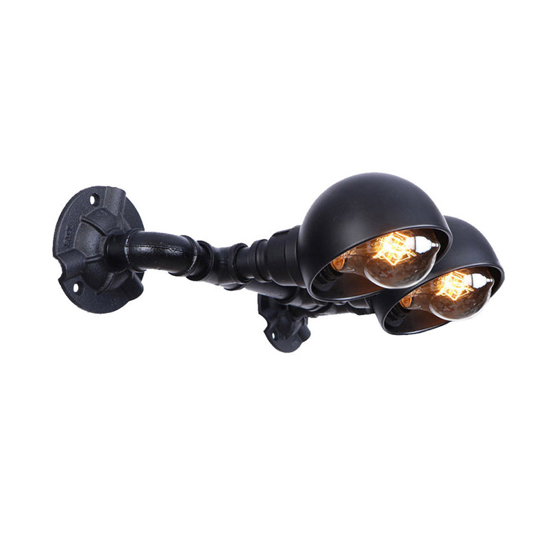 Black Bowl Shade Wall Sconce with Pipe Industrial Vintage Metal 2 Lights Corridor Wall Lighting Fixture Clearhalo 'Art deco wall lights' 'Cast Iron' 'Glass' 'Industrial wall lights' 'Industrial' 'Middle century wall lights' 'Modern' 'Rustic wall lights' 'Tiffany' 'Traditional wall lights' 'Wall Lamps & Sconces' 'Wall Lights' Lighting' 147421